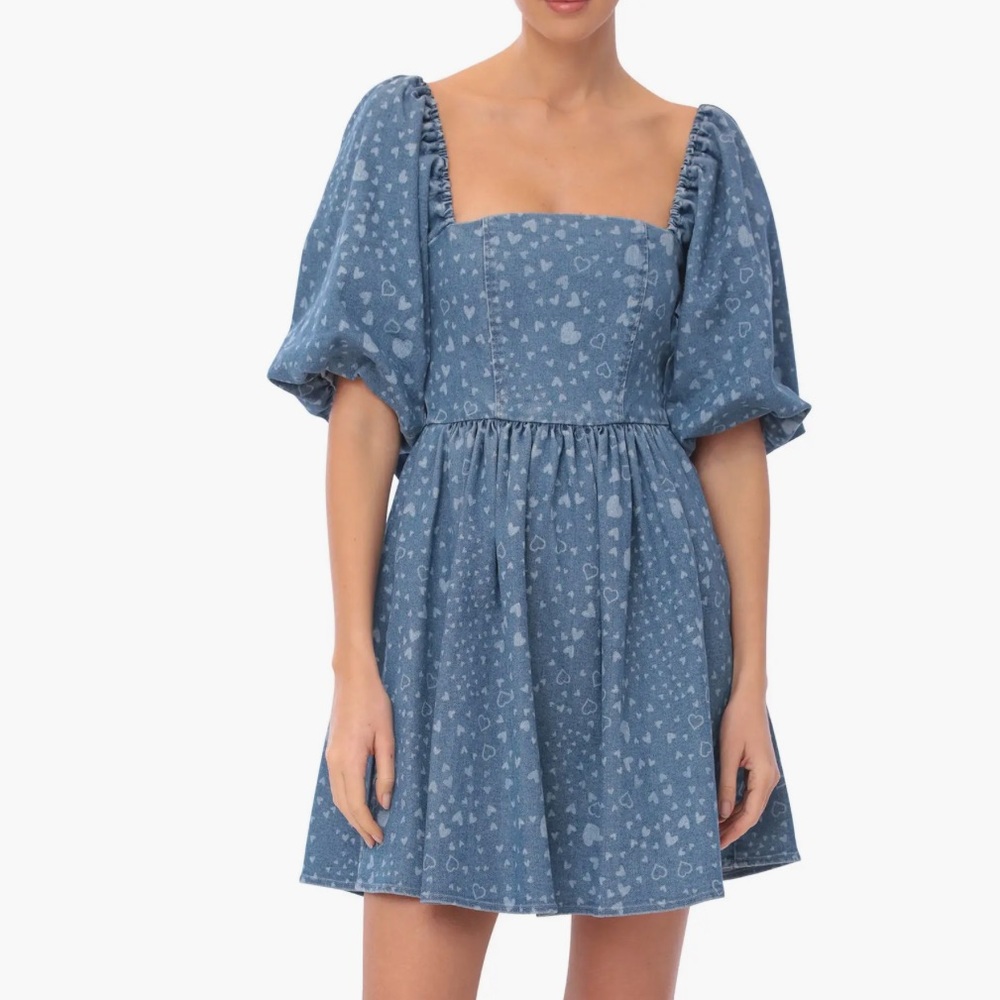 Heart Puff Sleeve Babydoll Minidress